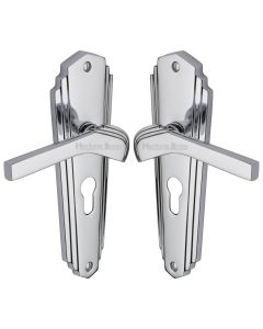 Heritage Brass Polished Chrome Waldorf Door Handle on Plate - Euro Profile