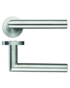 Set Satin Stainless Steel Mitred Lever on round rose