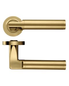 Set Favo Satin Brass Milan Designer Lever on round rose | ZPZ030FSB