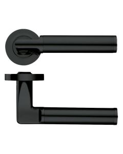 Set Oscar Matt Black Milan Designer Lever on round rose | ZPZ030OMB