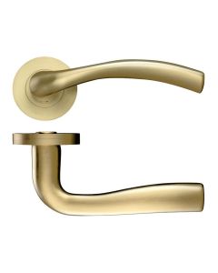 Set Favo Satin Brass Siena Designer Lever on round rose | ZPZ050FSB