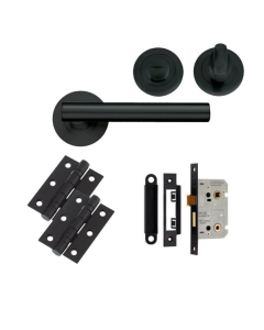 Matt Black Lucca Lever Handle Door Kit - Bathroom